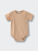 Beige baby bodysuit with small floral print pattern on white background Printed Short Sleeve Bodysuit - Floral Bloom Baby girl