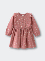 Pink dress with puff sleeves on a light gray background Printed Woven Dress - Bird And Blossom Rosehip Girls