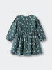 Green dress with bunny print on a light gray background