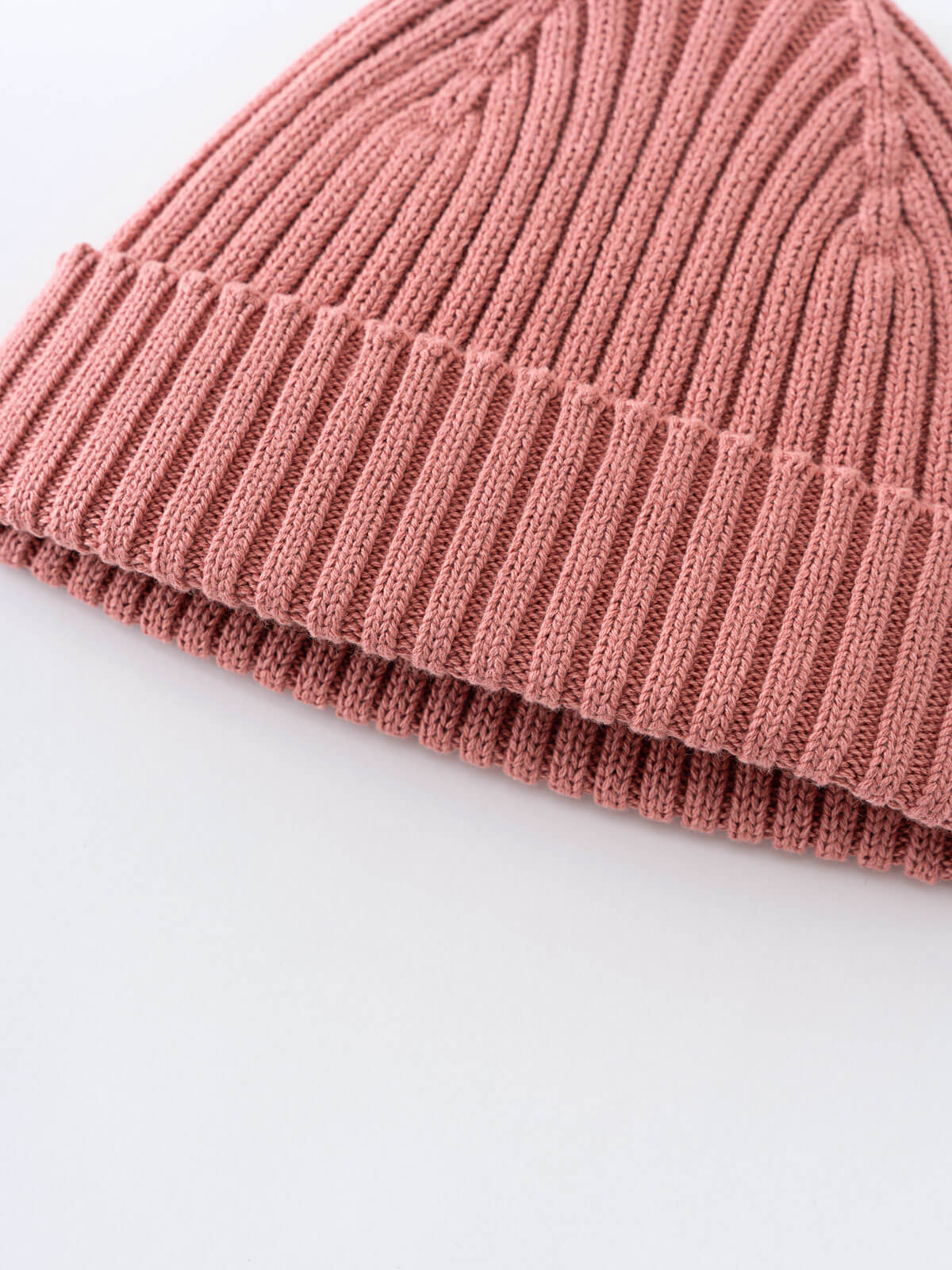 Pink knit beanie on a white background Ribbed Beanie - Rosehip Girls