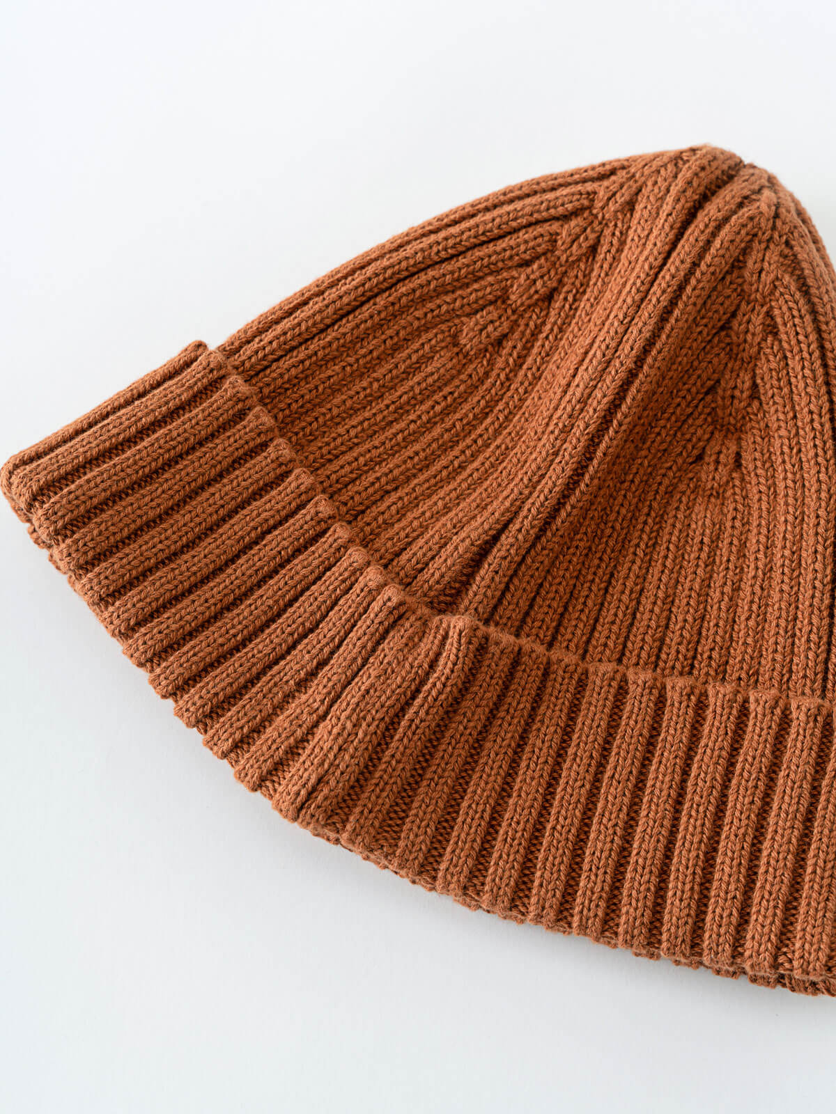 Brown knitted beanie on a white background Ribbed Beanie - Russet Girls and Boys