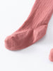 Close-up of pink ribbed knit tights on white background Ribbed Tights 2 Pack - Rosehip/Russet Girls