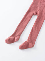 Pink ribbed tights with feet laid flat on white background Ribbed Tights 2 Pack - Rosehip/Russet Girls