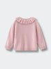 Pink knit sweater with pleated ruffle collar on flat surface Ruffle Cardigan - Blush Girls