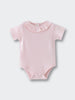 Light pink baby bodysuit with ruffled collar and snap closures Ruffle Short Sleeve Bodysuit - Candy Floss Baby girl