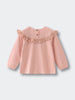 Pink blouse with ruffled details on a light gray background Ruffle Top - Mallow Girls