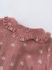Pink children's blouse with ruffled collar and floral pattern on a white background Ruffle Woven Blouse - Bird And Blossom Rosehip Girls