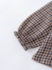 Brown and navy checkered shirt on a white background Ruffle Woven Blouse - Muslin Cotton Check Girls