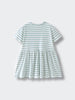 Short sleeve striped dress with gathered skirt in sage and white Short Sleeve Dress - Harbour Stripe Girls