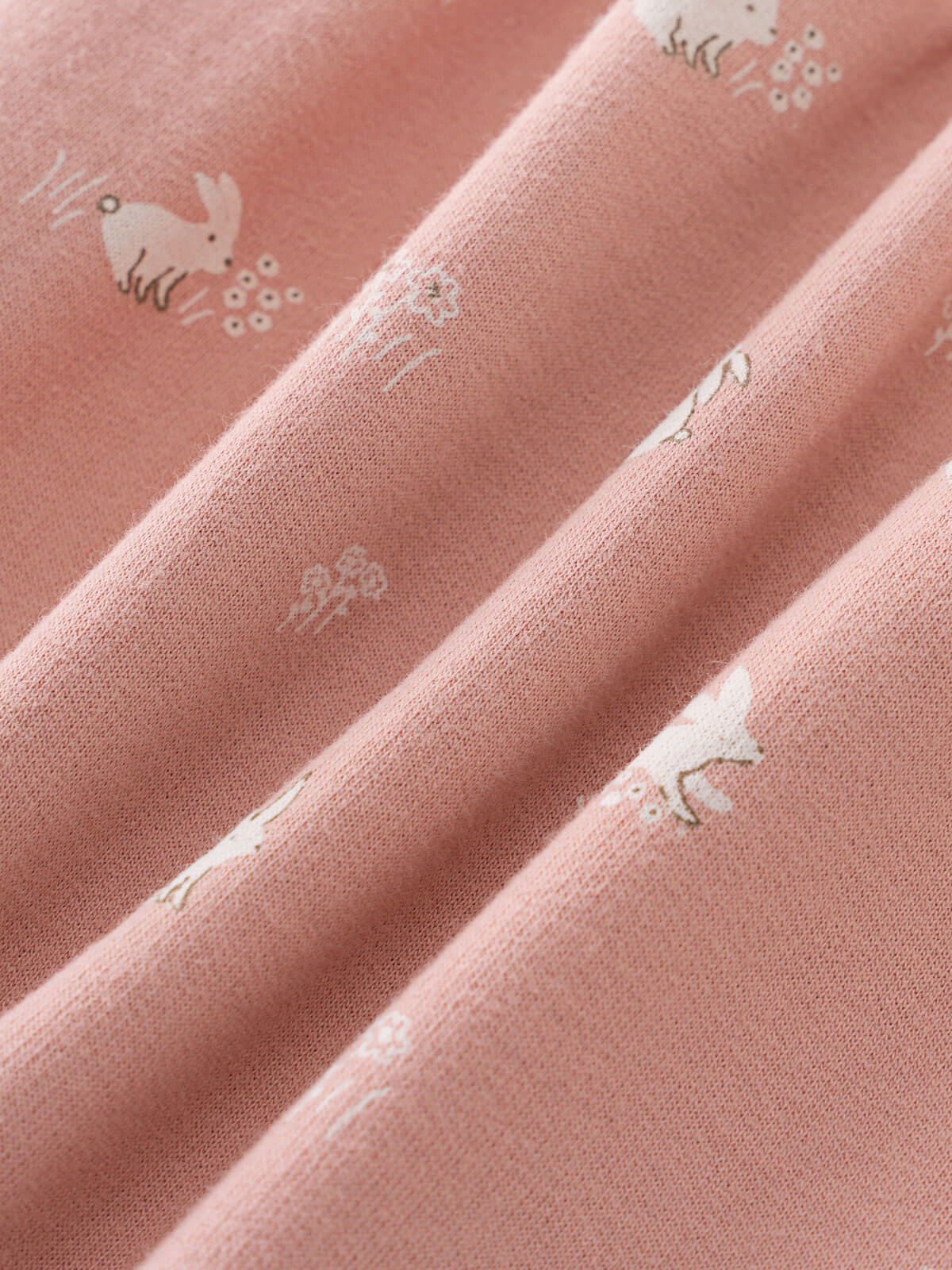 Close-up of pink fabric with white hedgehog print pattern Baby Sweatshirt Dress - Meadow Friends Blush Baby girl