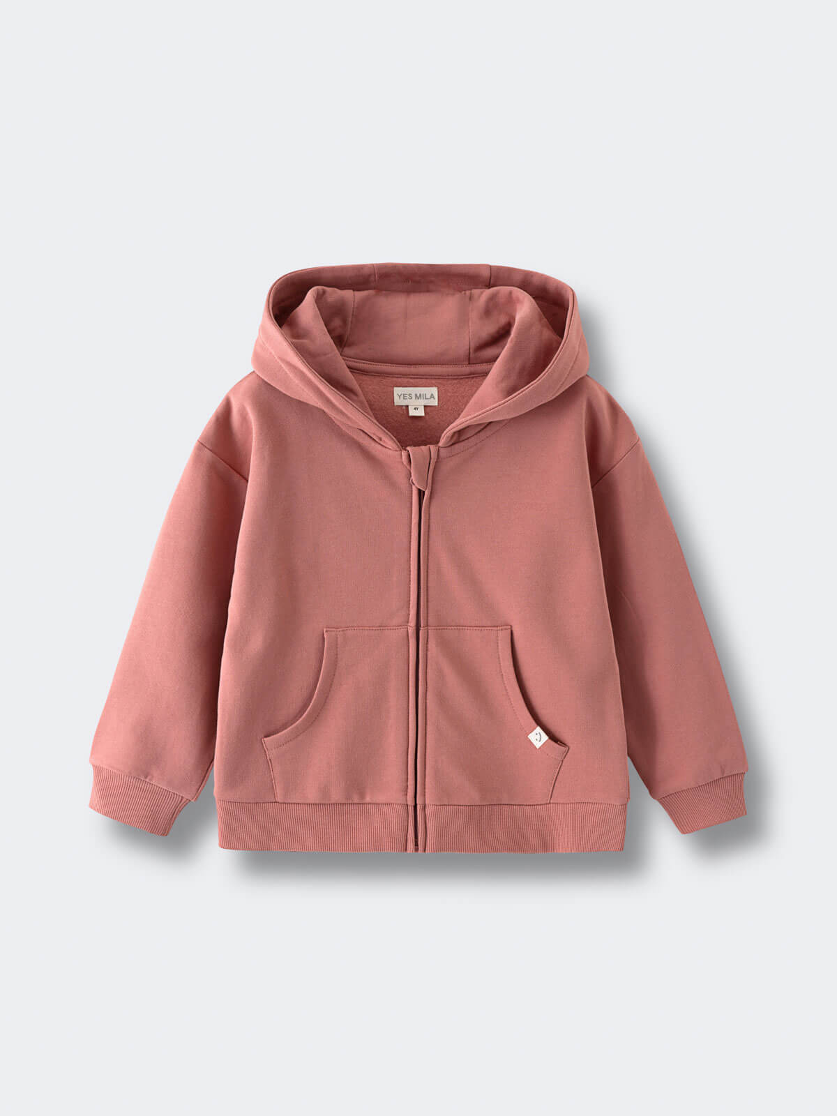 Dusty rose zip-up hoodie with front pockets laid flat on white background Zip Hoodie - Rosehip Boys